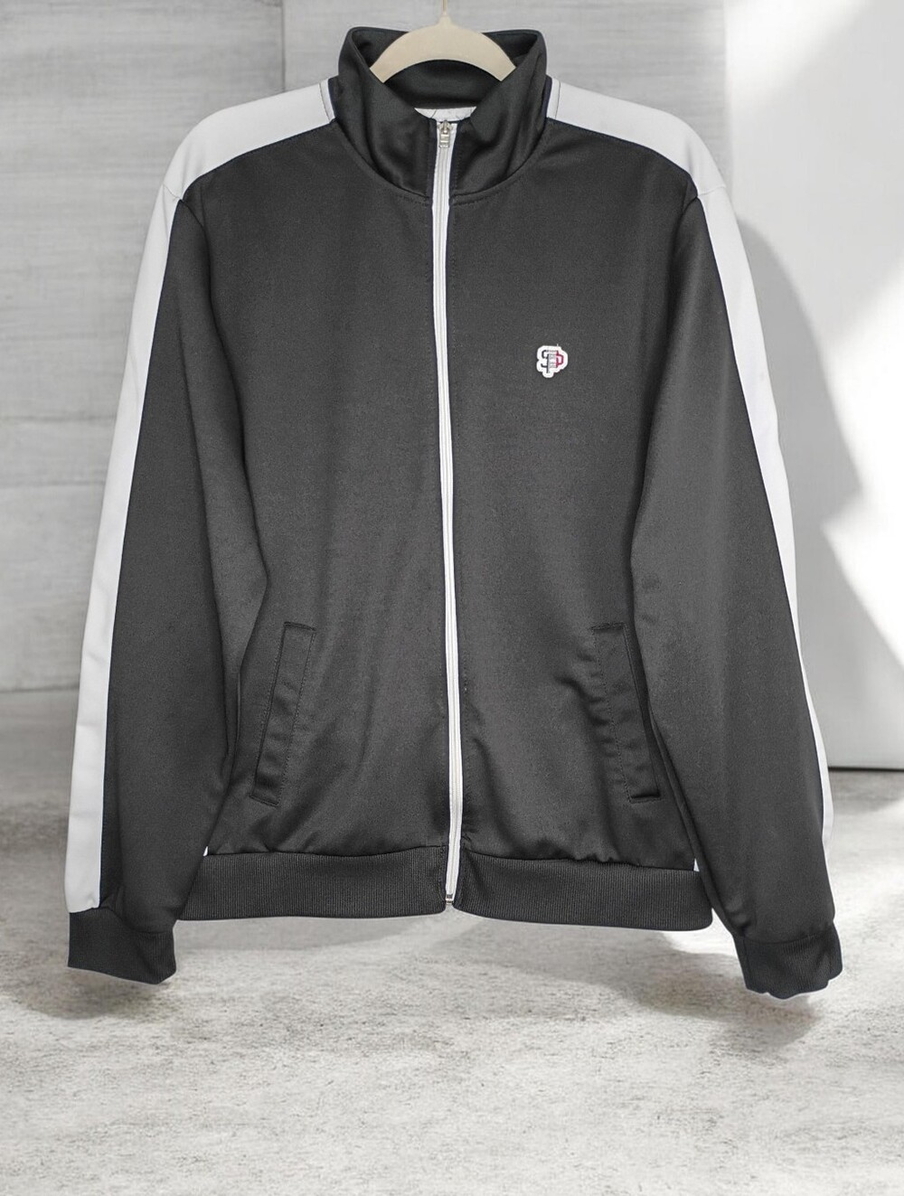 Y2K South Pole Activewear Jacket Men's Sz L Black/White Stripped Zip Sports
